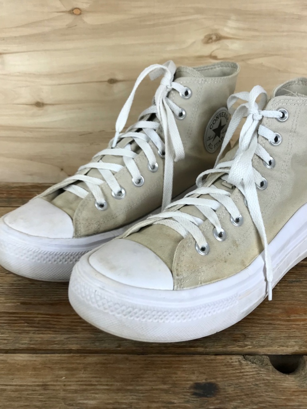 Converse High Top Platform TAN Sneakers Womens 9.5 Chuck Taylor All Star Shoes